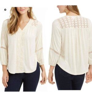 Women's Style & Co Women's Lace Yoke Long Sleeve Peasant Blouse - Size Small NWT